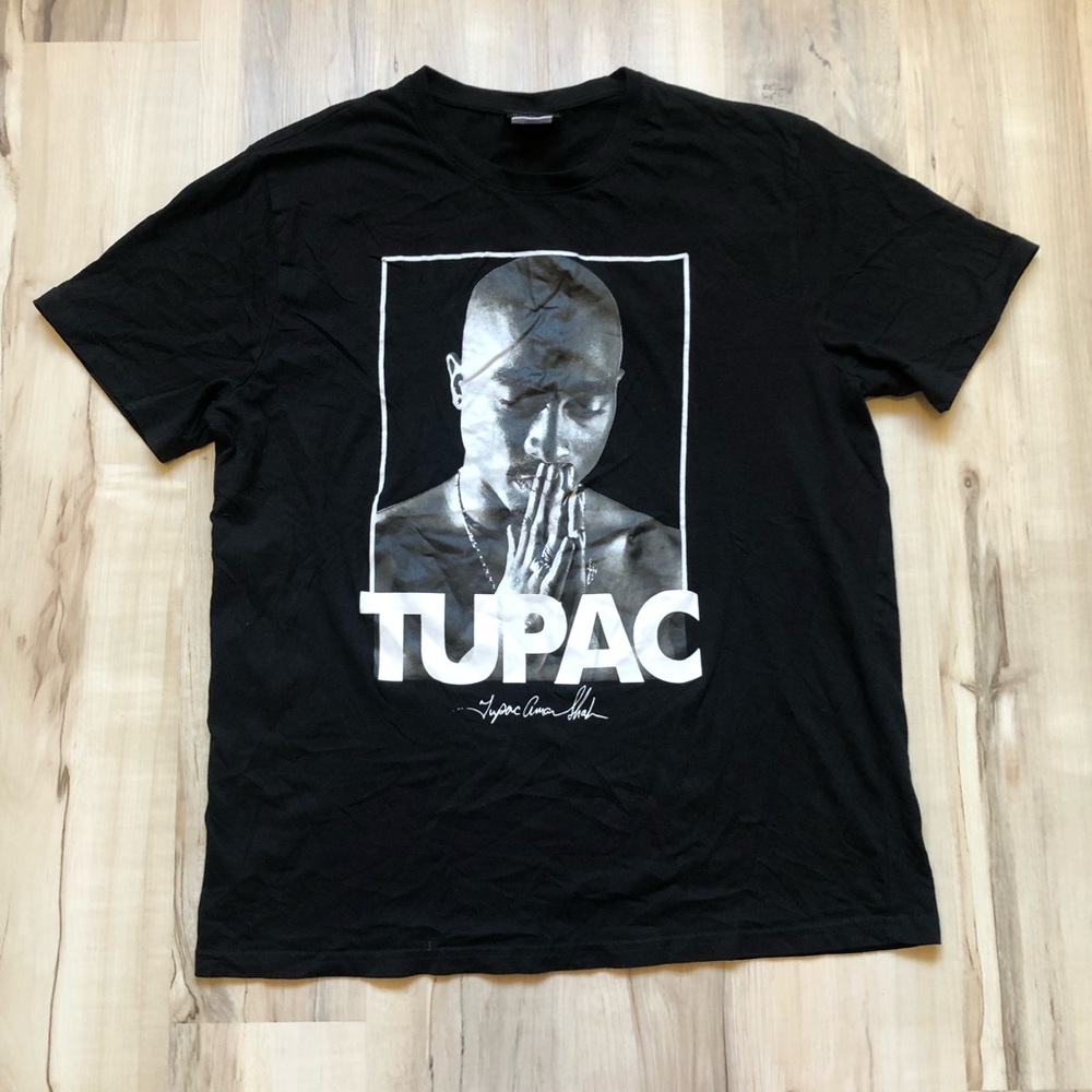 2PAC Tupac Amaru Shakur Black Graphic Short Sleeve Tee Shirt 100% Cotton Soft
